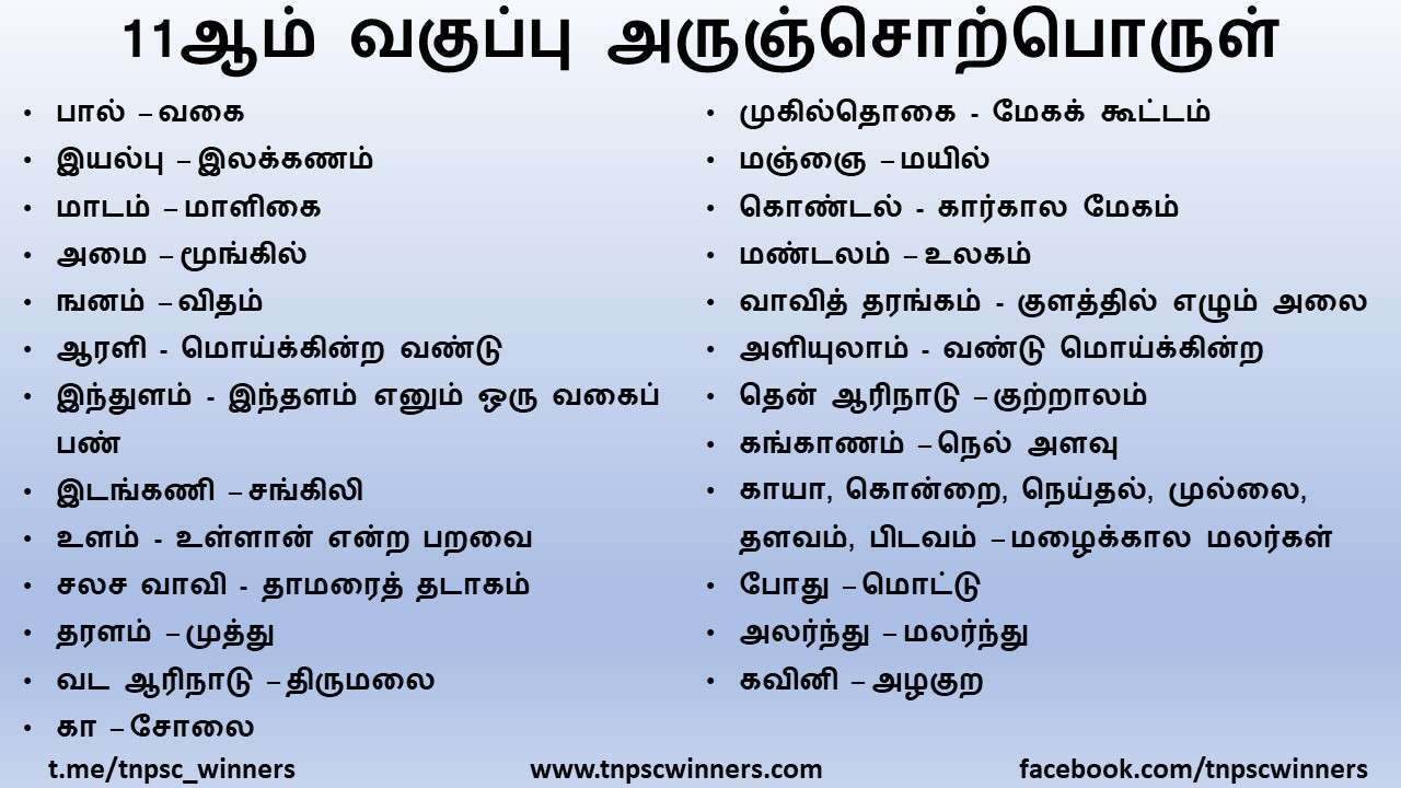 11TH TAMIL அருஞ்சொற்பொருள்