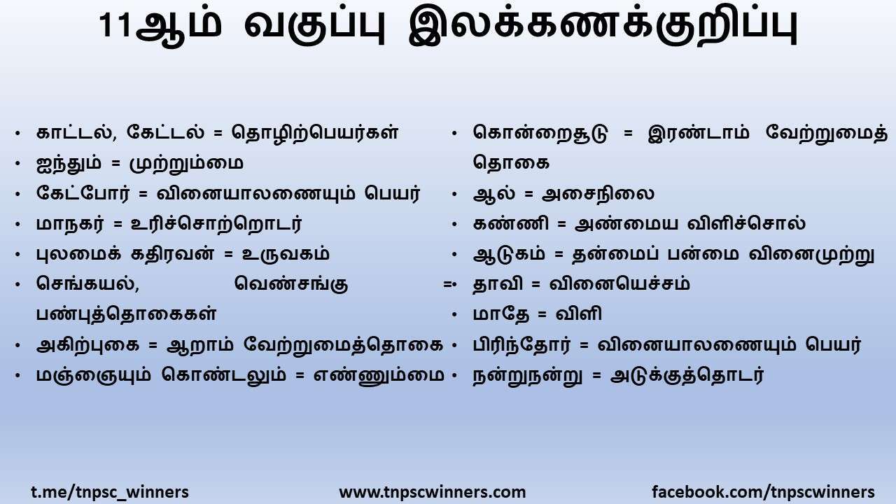 11TH TAMIL இலக்கணக்குறிப்பு