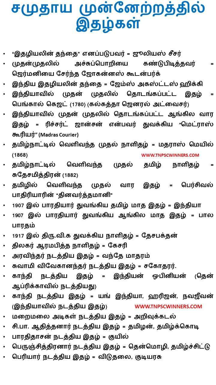 11TH TAMIL சமுதாய முன்னேற்றத்தில் இதழ்கள்