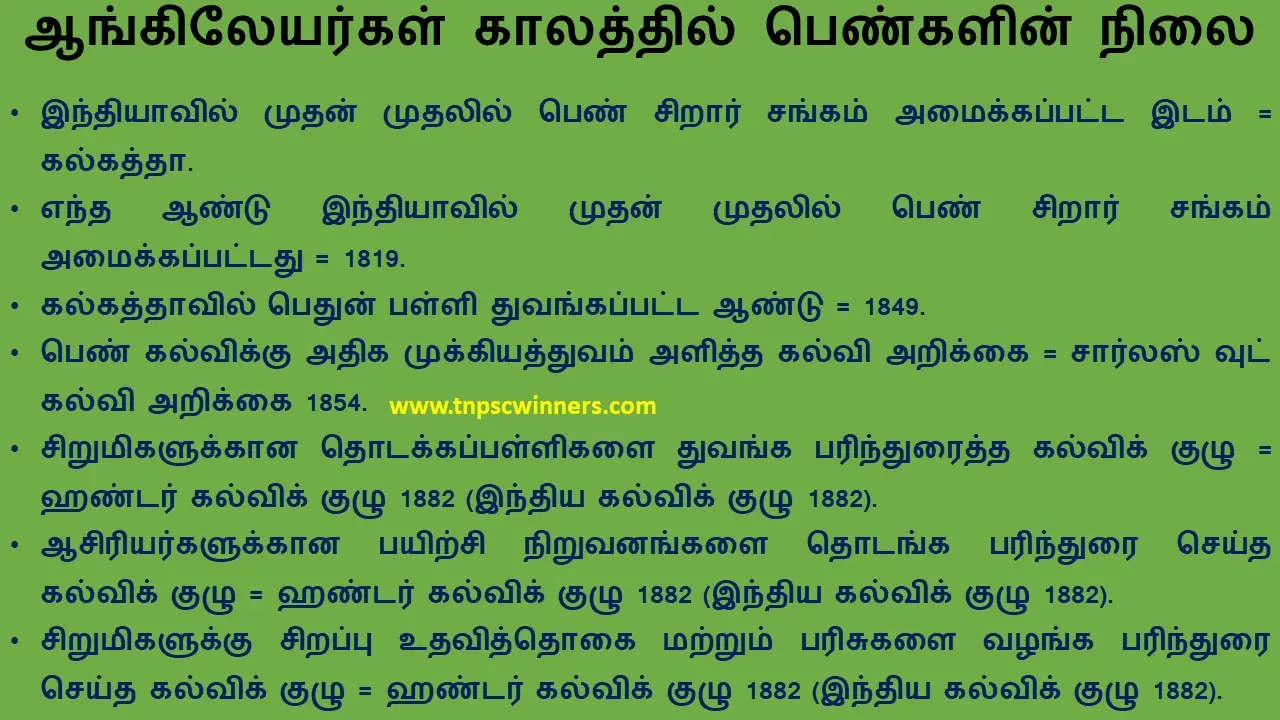 ஆங்கிலேயர்கள் காலத்தில் பெண்களின் நிலை