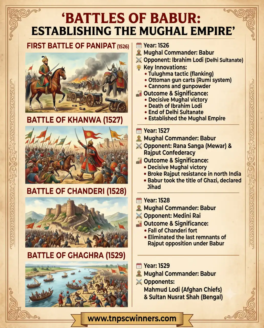 Mughal Wars in India-List of Battles & Results