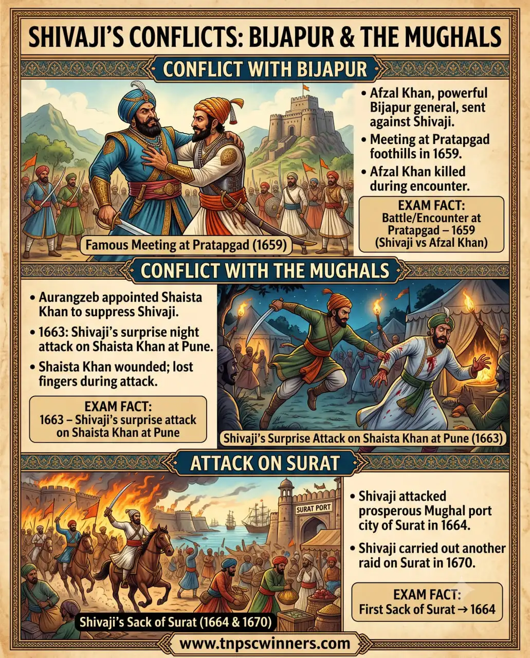 Shivaji's Conflict with Bijapur & Mughals