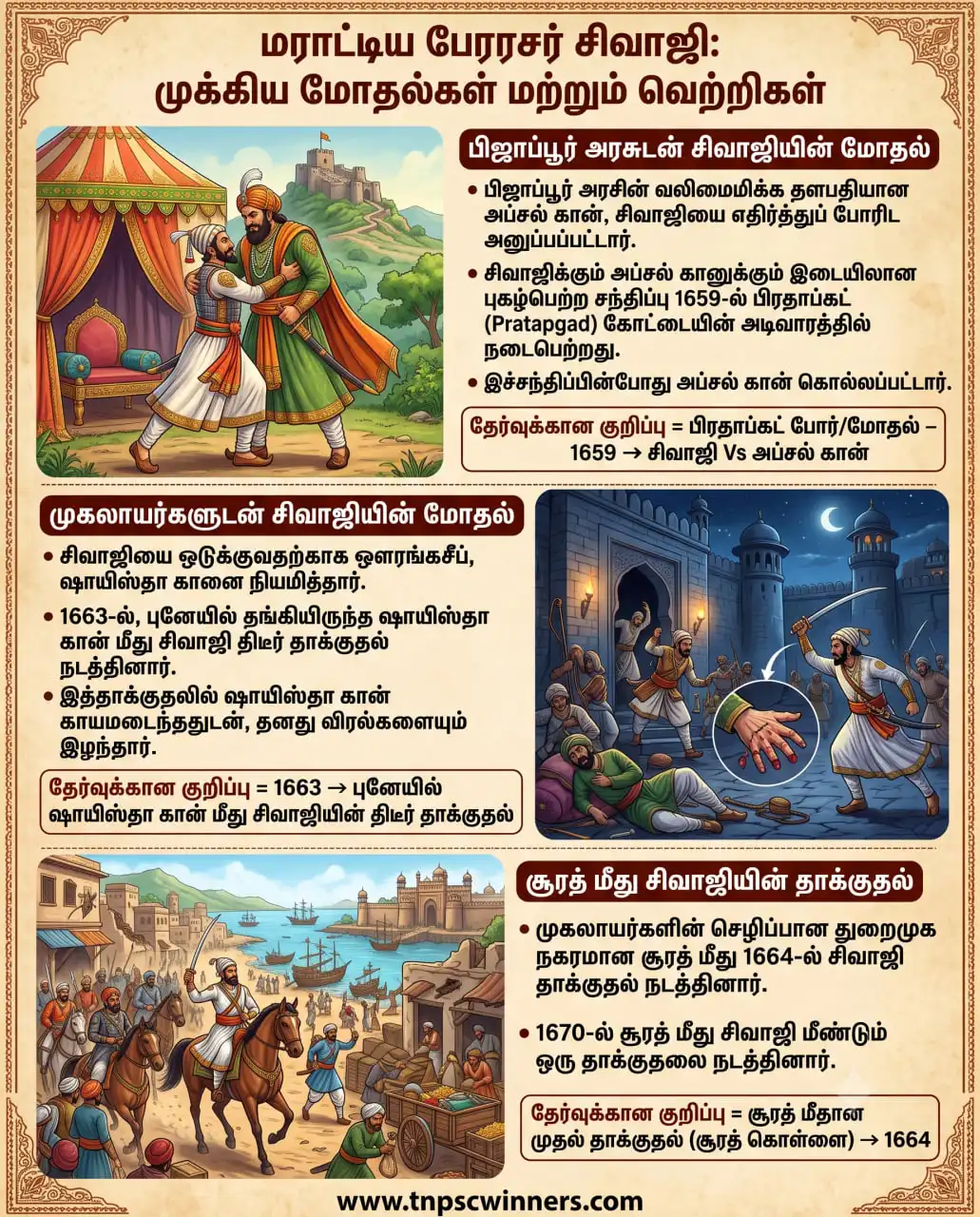 பிஜப்பூர் & முகலாயர்களுடன் சிவாஜியின் மோதல்
