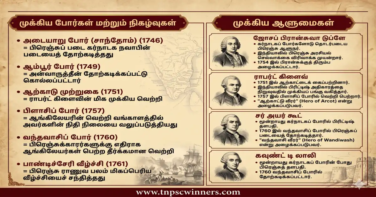இந்தியாவில் ஆங்கிலேய-பிரெஞ்சுப் போர்களில் நடைபெற்ற முக்கியப் போர்கள்